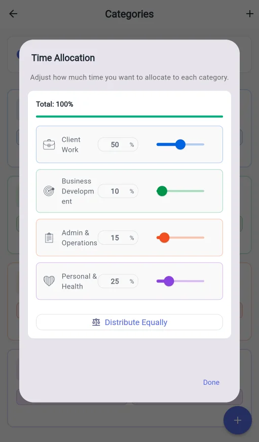 Momentum Time Allocation - Adjust category percentages with sliders